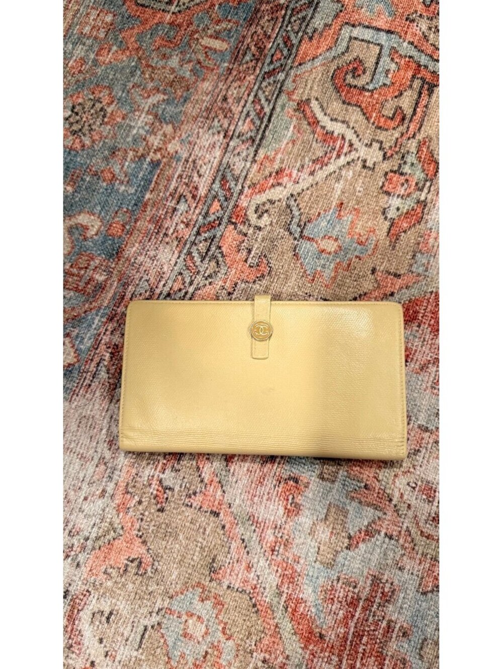 CHANEL Beige Leather Continental Long Wallet
